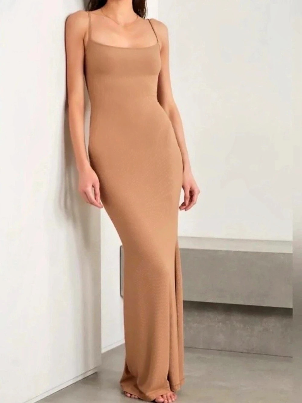 SKIMS Ribbed Maxi Dress in Brown Size M NWT